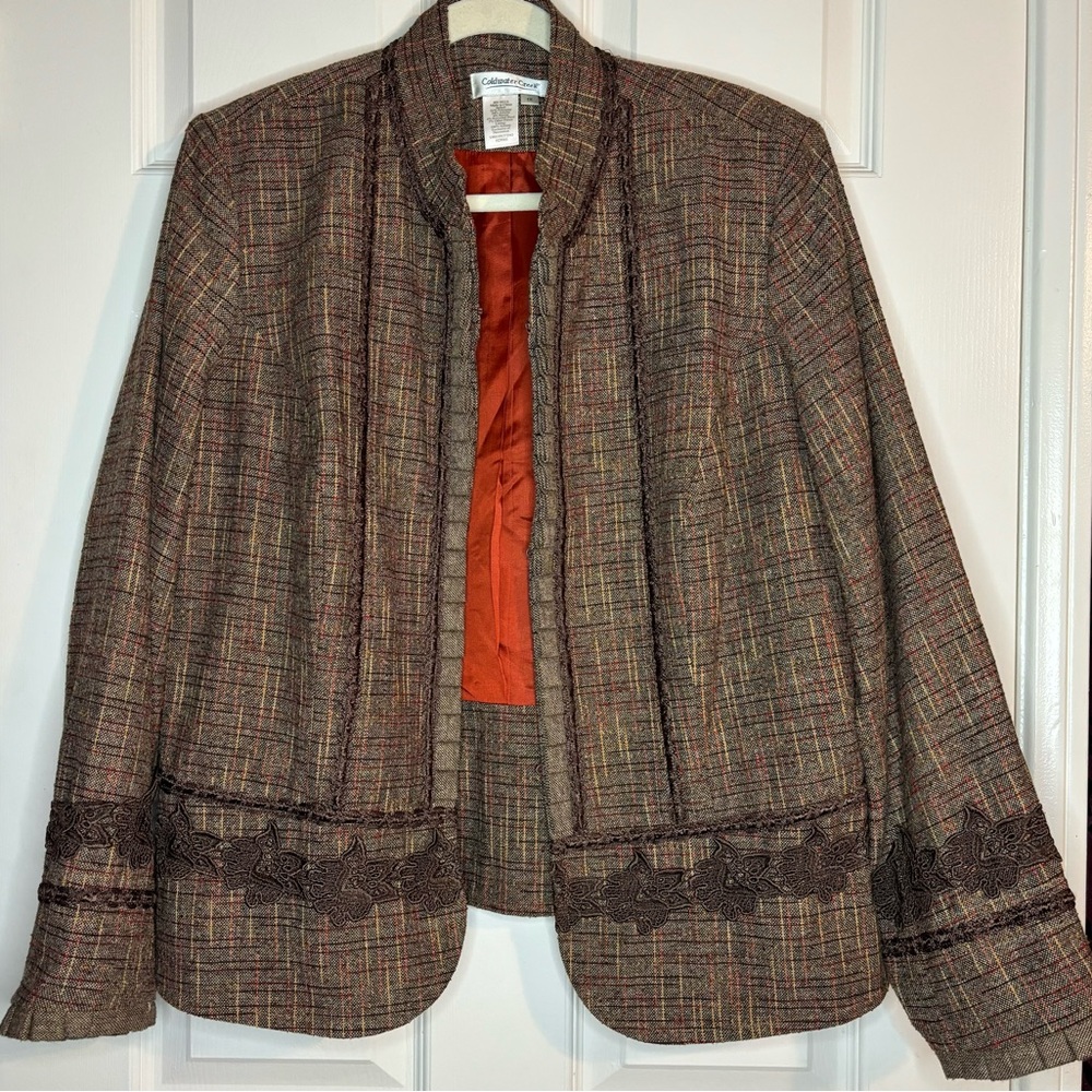 Retro Coldwater Creek Brown Tweed Jacket Size XL